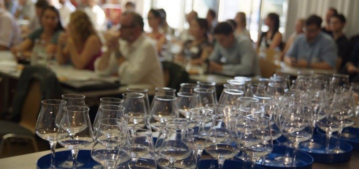 many glasses on a table