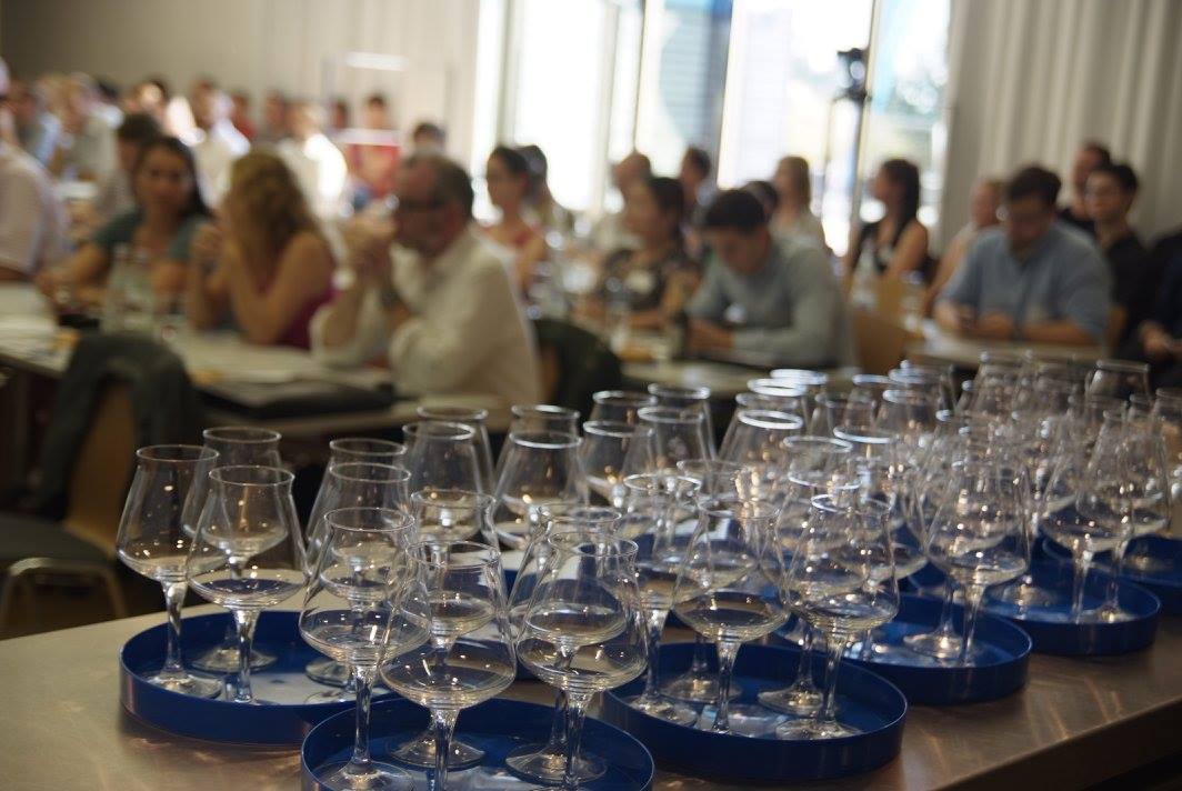 many glasses on a table