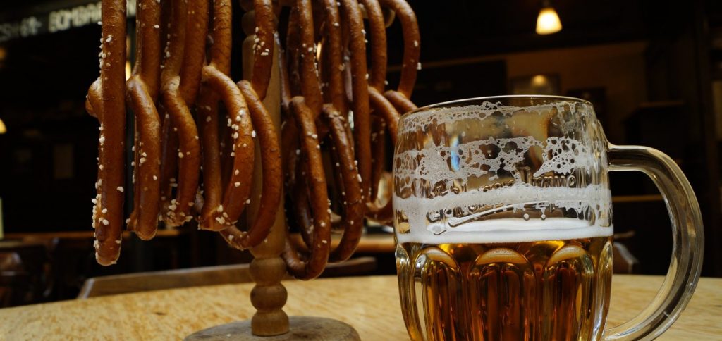 Some pretzels and a beer