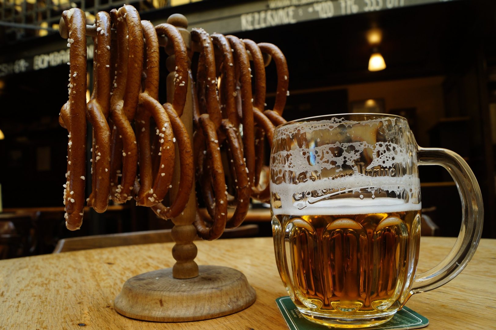 Some pretzels and a beer